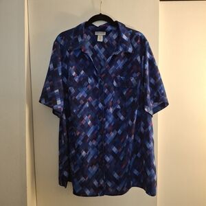 Catherines Multicolor Patterned Women's Short Sleeve Button Up Shirt